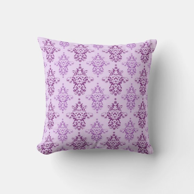 Purple Lavender Two Toned Damask Cushion (Front)