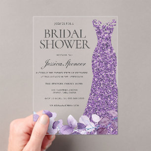 Purple Lavender Violet Dress Bridal Shower Acrylic Invitations