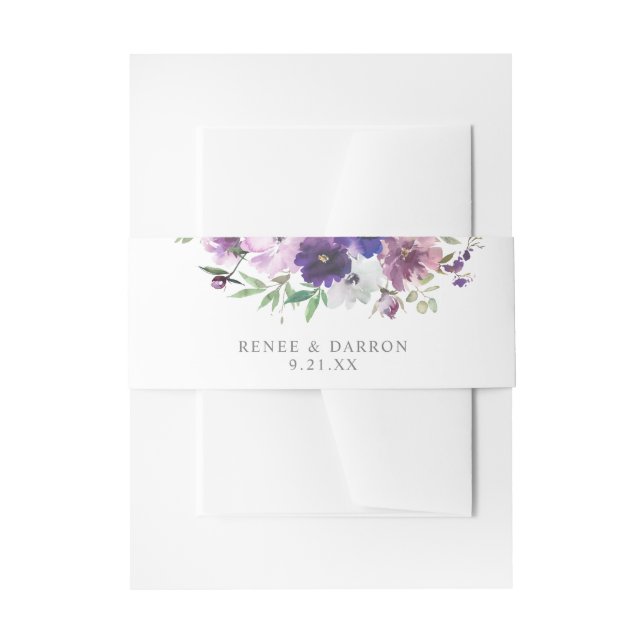 Purple Lavender & Violet Floral 3 Invitation Belly Band (Front Example)