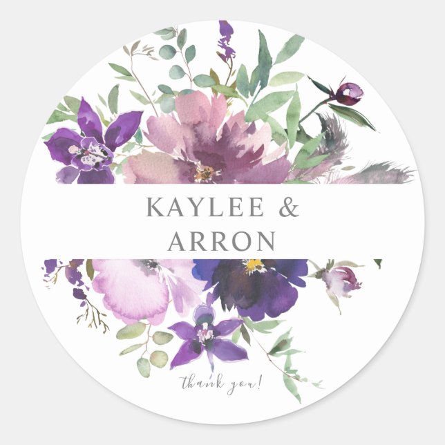 Purple Lavender & Violet Floral 3 Thank You  Classic Round Sticker (Front)