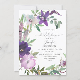 Purple- Lavender & Violet Floral Bridal Shower Invitation
