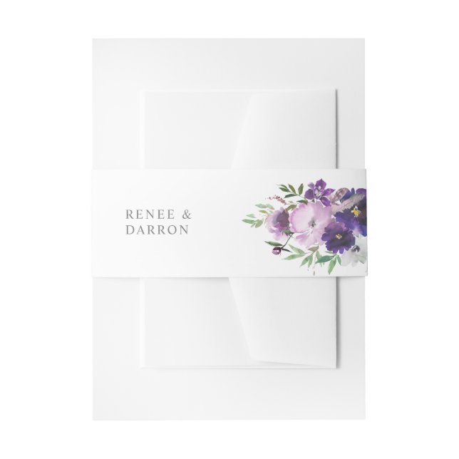 Purple Lavender & Violet Floral Invitation Belly Band (Front Example)