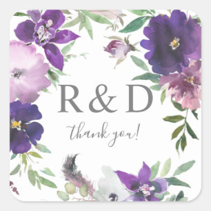 Purple Lavender & Violet Floral Monogram -  Square Sticker