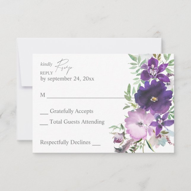 Purple Lavender & Violet Floral no Meal  RSVP Card (Front)