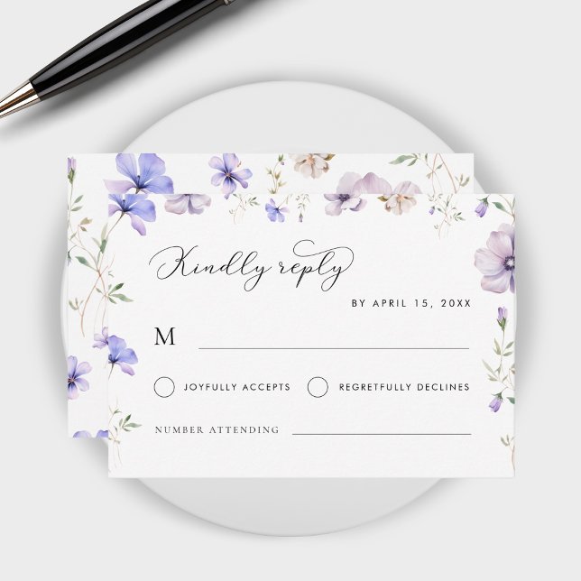 Purple Lavender Violet Spring Floral Wedding RSVP Card (Creator Uploaded)