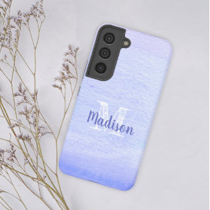 Purple Lavender Watercolor Cute Initial Name Samsung Galaxy Case
