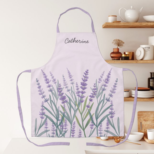 Purple Lavender Watercolor Floral Apron (In situ)