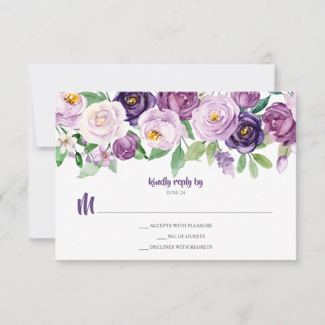 Purple Lavender Watercolor Floral RSVP Card (Front)