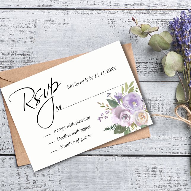 Purple Lavender Watercolor Floral RSVP Wedding Card (Creator Uploaded)