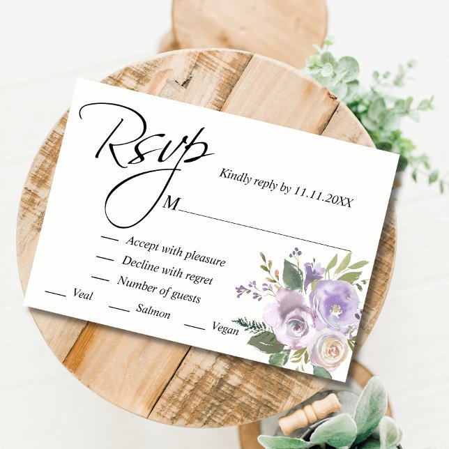 Purple Lavender Watercolor Floral RSVP Wedding Card (Creator Uploaded)