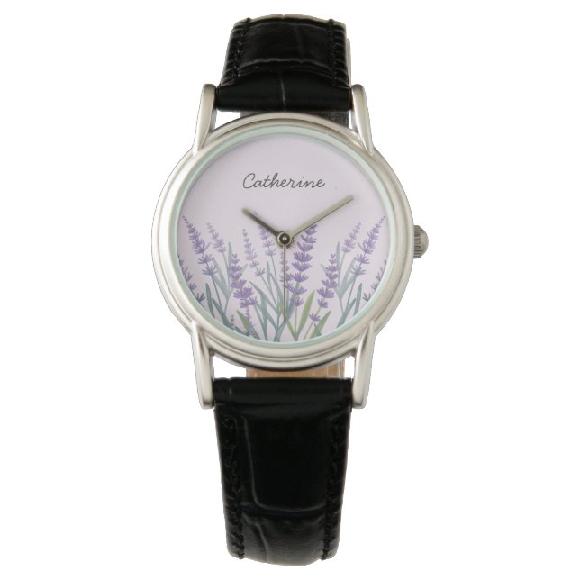 Purple Lavender Watercolor Floral Watch (Front)