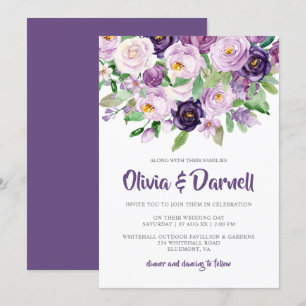 Purple Lavender Watercolor Floral Wedding Invitation