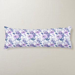 Purple Lavender Watercolor Floral White  Body Cushion