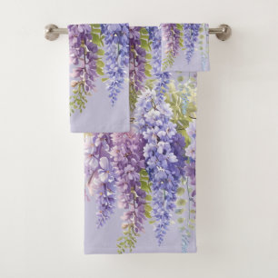 Purple lavender watercolor floral wisteria lilac  bath towel set