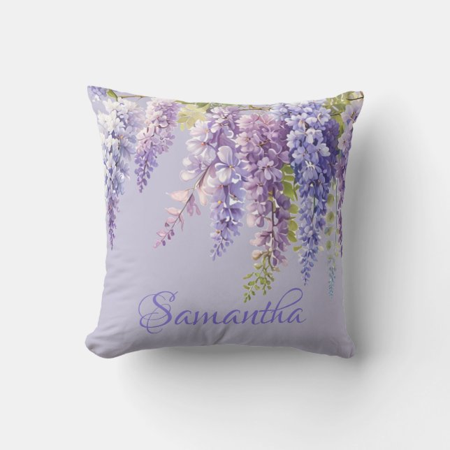 Purple lavender watercolor floral wisteria lilac  cushion (Front)