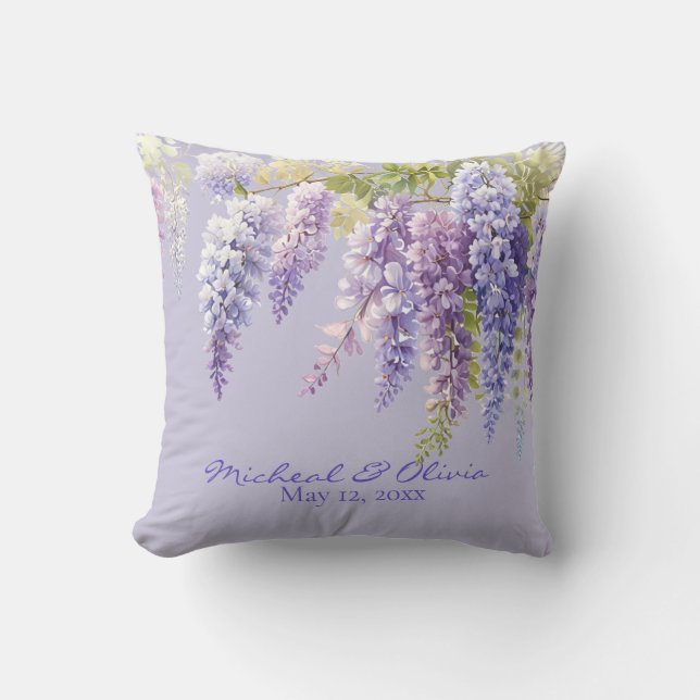 Purple lavender watercolor floral wisteria lilac  cushion (Front)
