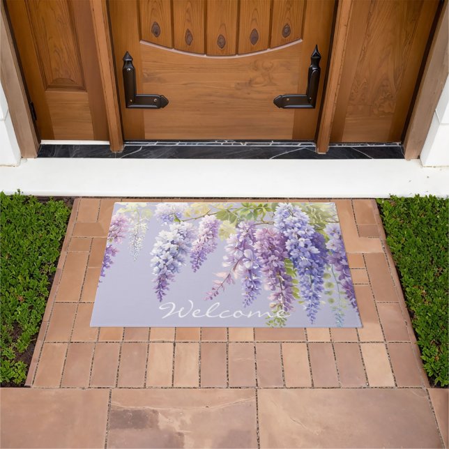 Purple lavender watercolor floral wisteria lilac  doormat (Outdoor)