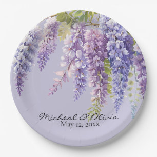 Purple lavender watercolor floral wisteria lilac paper plate