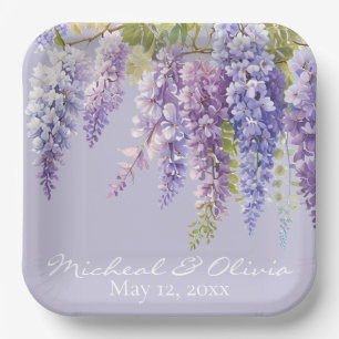 Purple lavender watercolor floral wisteria lilac paper plate