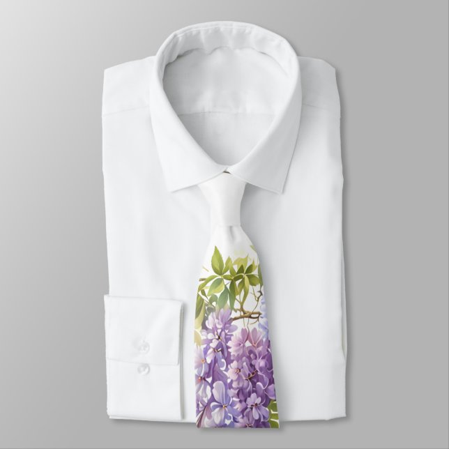 Purple lavender watercolor floral wisteria lilac  tie (Tied)