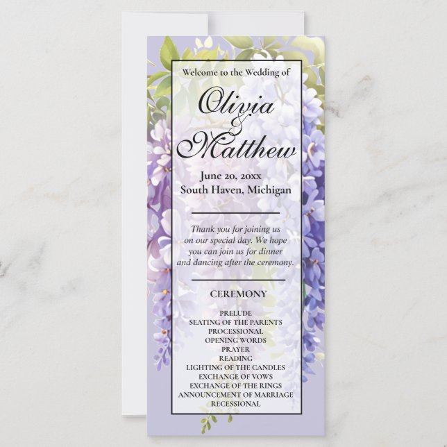 Purple lavender watercolor floral wisteria wedding (Front)