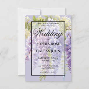 Purple lavender watercolor floral wisteria wedding invitation