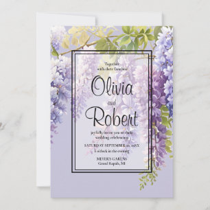 Purple lavender watercolor floral wisteria wedding invitation