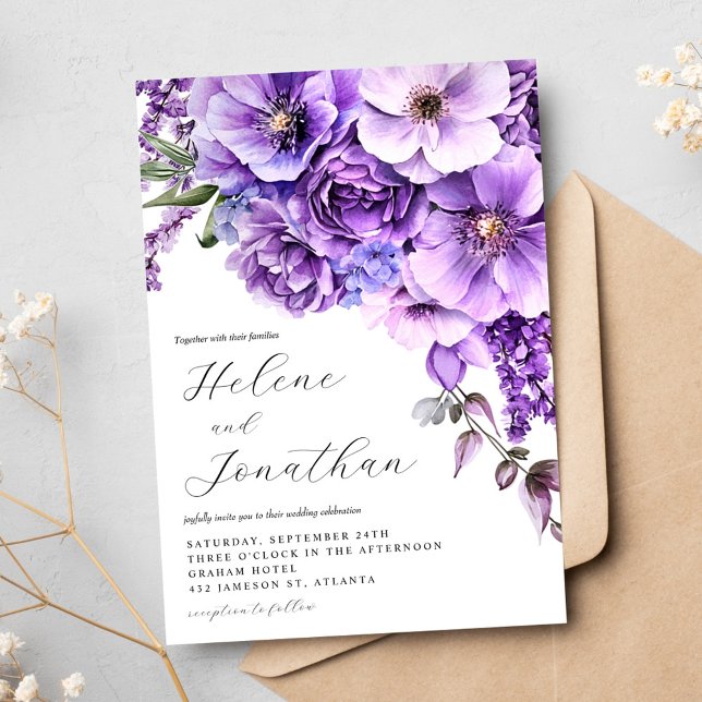 Purple Lavender Watercolor Garden Elegant Wedding Invitation (Purple Lavender Watercolor Garden Elegant Wedding Invitation)