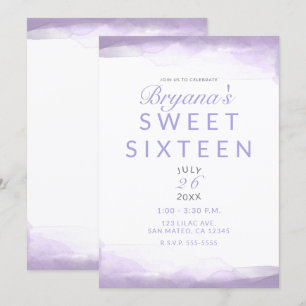 Purple Lavender Watercolor Modern Chic Sweet 16 Invitation