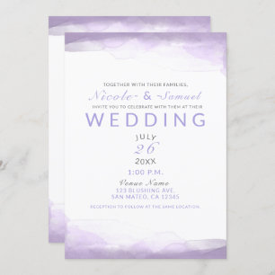 Purple Lavender Watercolor Modern Chic Wedding Invitation