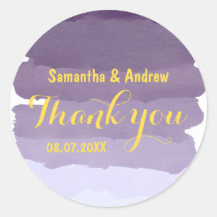Purple lavender watercolor ombre stripe Thank you Classic Round Sticker