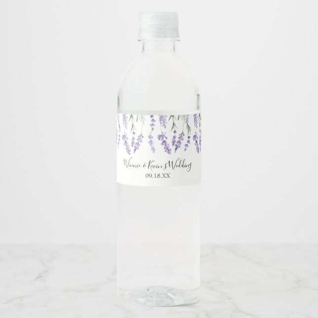 Purple, lavender Watercolor Water Bottle Label (Front)