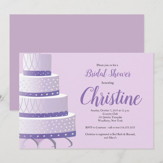Purple Lavender Wedding Cake Bridal Shower Invitation (Front/Back)