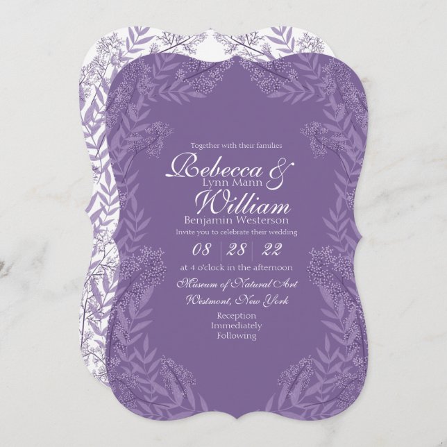 Purple Lavender Wedding Vintage Botanical Invitation (Front/Back)