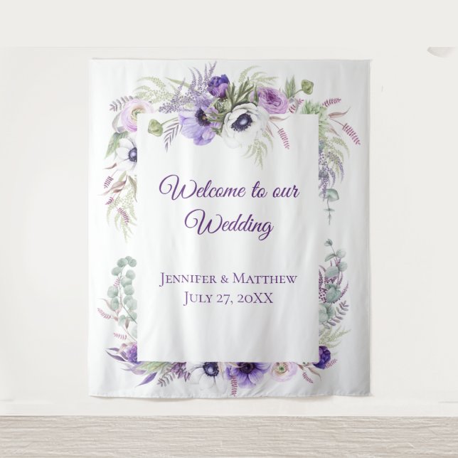 Purple Lavender & White Anemones Floral |  Tapestr Tapestry (Front)