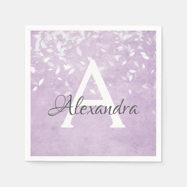 Purple Lavender White Confetti  Monogram Birthday Napkin (Front)
