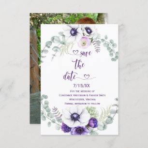 Purple Lavender White Floral Photo Save the Date