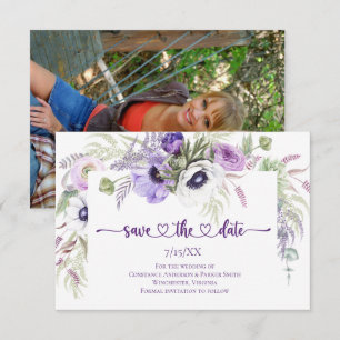 Purple Lavender White Floral Photo Save the Date