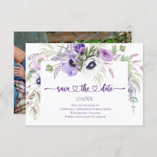 Purple Lavender White Floral Photo Save the Date