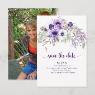 Purple Lavender White Floral Photo Save the Date