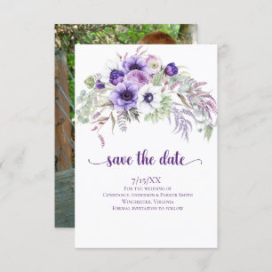 Purple Lavender White Floral Photo Save the Date