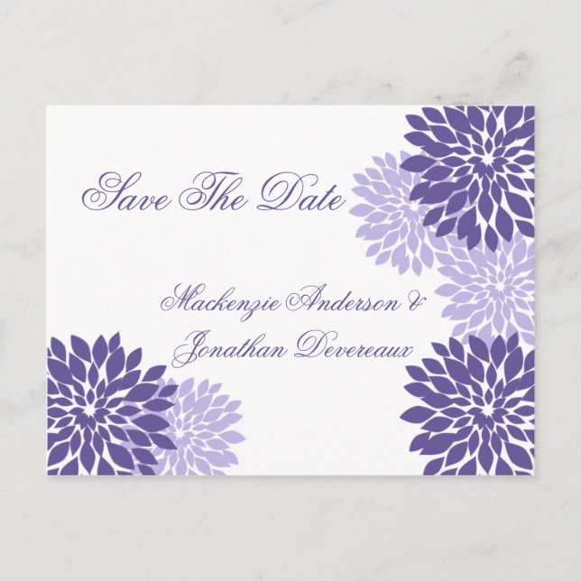 Purple Lavender White Floral Save The Date Announcement Postcard (Front)
