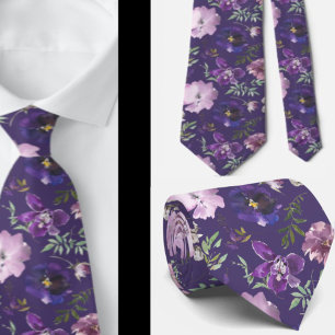Purple Lavender White Floral Watercolor Flowers Ne Tie