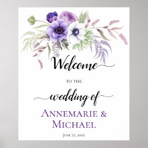 Purple Lavender White Floral Wedding Sign