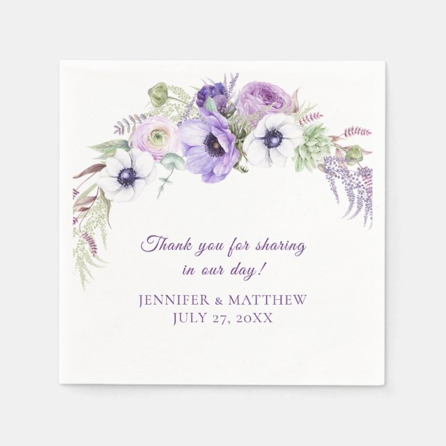 Purple Lavender White Floral Wreath Wedding Napkin (Front)