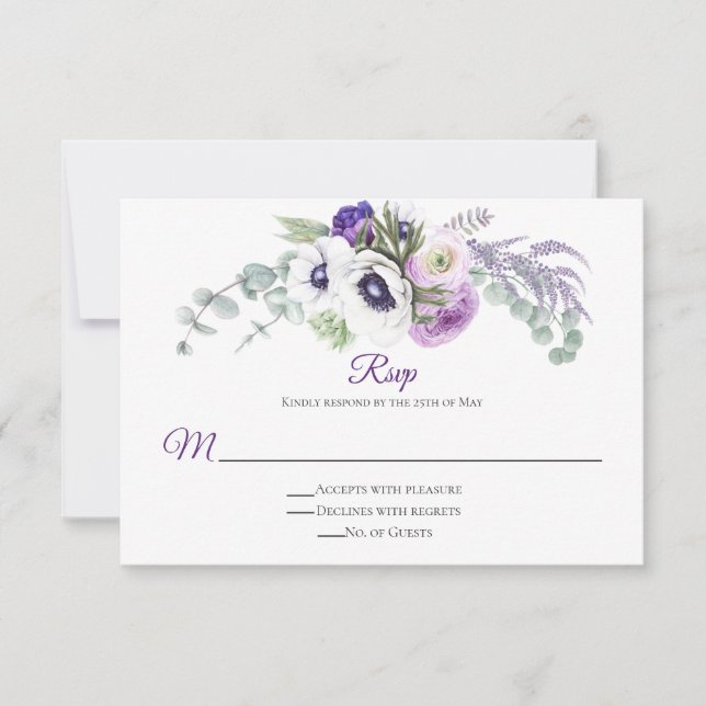 Purple Lavender White RSVP Card (Front)