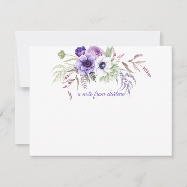 Purple Lavender White Watercolor Flowers Greenery Card (Front)
