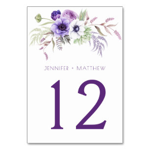 Purple Lavender White Watercolor Flowers   Table Number