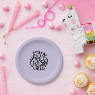 Purple Lavender Wild Unicorn Birthday Paper Plate