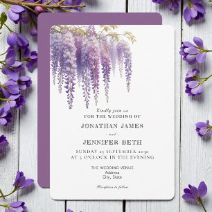 Purple Lavender Wisteria Floral Wedding Invitation